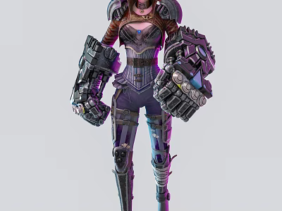 Futuristic Sci Fi Game Character In Mechanical Armor With Cybernetic Arms 3d model