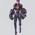 Futuristic Sci Fi Game Character In Mechanical Armor With Cybernetic Arms 3d model