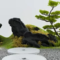 Karesansui Dry Landscape Garden With Black Rocks Pine Tree Gravel And Circular Slabs