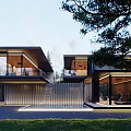 Luxury Modern Detached House With Large Windows Courtyard Trees And Lighting