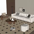 Modern Middle Ancient Style Sofa Coffee Table Combination Leisure Chair Side Table Green Planting Floor Lamp Dried Flowers 3d model