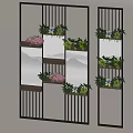 Stylish Room Divider Featuring Vertical Slats Wooden Shelves Green Plants And Pink Flowers