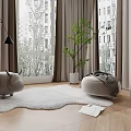 Modern Living Room With Single Sofa Plush Rug Indoor Plant Window And Wooden Floor