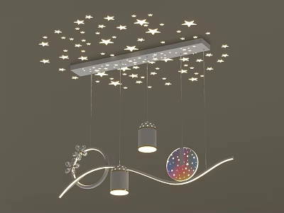 Modern Creative Chandelier With Star Shaped Decorations And Curved Hanging Design 3d model