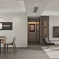 Modern Living And Dining Room Interior With Grey Sofa Abstract Painting Round Chandelier And Area Rug