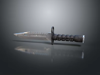 Durable Tactical Military Weapon With Stainless Steel Serrated Blade And Black Grip 3d model