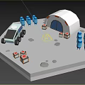 Futuristic Extraterrestrial Base Scene With Dome Structure Rover Cylindrical Modules And Cratered Surface 3d model