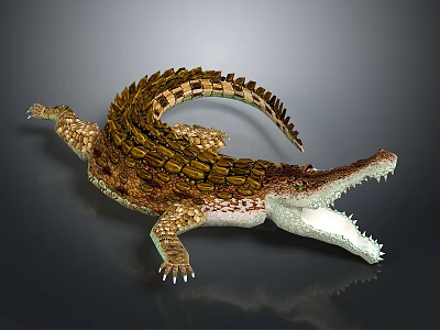 Realistic Crocodile With Open Mouth Sharp Teeth And Brown Scales On Gray Background 3d model