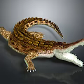 Realistic Crocodile With Open Mouth Sharp Teeth And Brown Scales On Gray Background