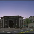 Modern Commercial Street With Stylish Storefronts Pedestrians And Evening Traffic Lights