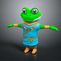 Green Frog Cartoon Character With Blue Outfit Brown Belt Crossbody Bag And Open Arms