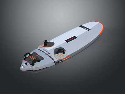 Modern Gray Surfboard With Orange Edges Streamlined Design And Black Components 3d model
