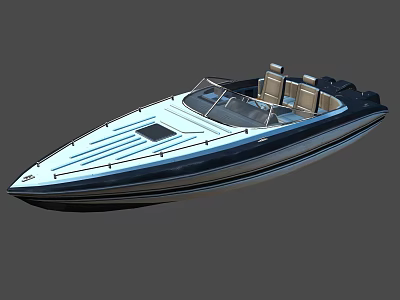 Stylish Sleek Blue And White Yacht With Cockpit And Seats 3d model