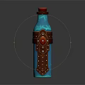 Stylish Glass Bottle With Blue Body Brown Leather Strap Metal Buckle And Red Cork Stopper