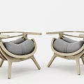 Two Modern Accent Chairs With Wooden Frame And Gray Cushioned Seats