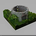Stone Circular Structure Model With Lush Green Vegetation And Entrance Details