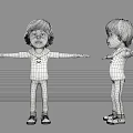 3D Character Front And Side Views Wearing Yellow Shirt Gray Pants Yellow Shoes Arms Outstretched