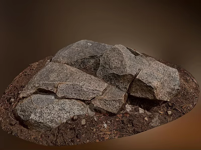 Natural Stone And Wood Pieces Piled Together With Earthy Soil In Natural Setting 3d model