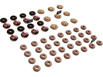 Freshly Baked Assorted Doughnuts and Cookies with Chocolate Frosting and Chips 3d model