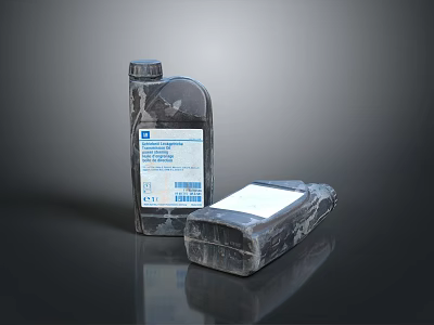 Two Dark Plastic Household Liquid Bottles With White Labels On Smooth Surface 3d model