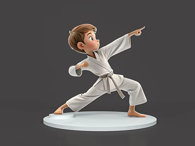 Game and Movie Character in White Karate Outfit in Martial Arts Pose on White Base 3d model