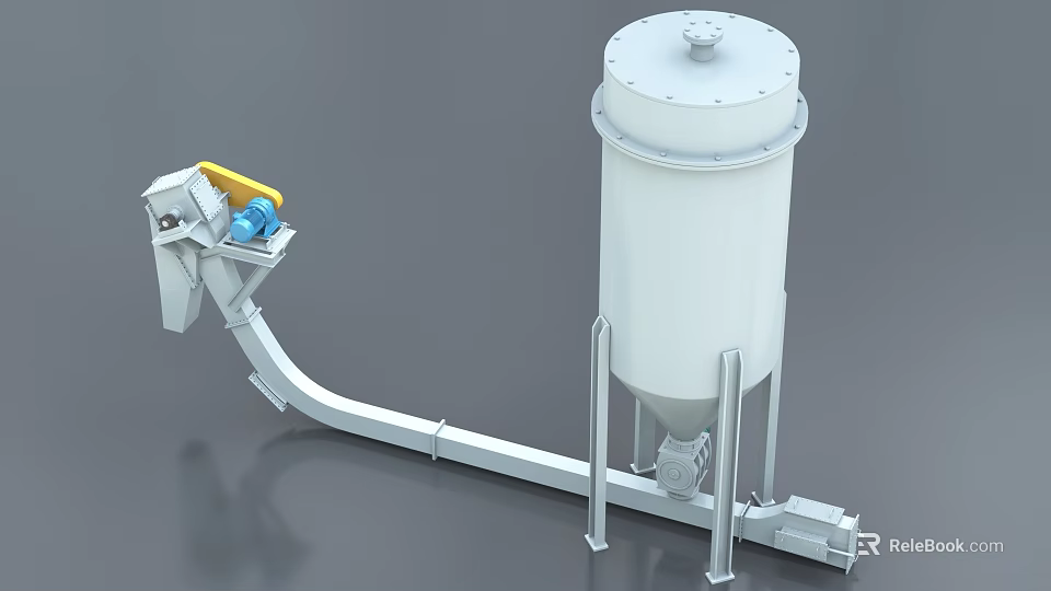 Industrial Equipment For Material Handling With White Storage Tank Conveyor System Blue Motor 3d model 