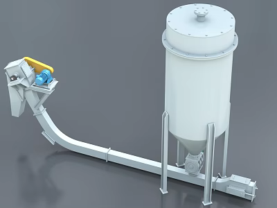 Industrial Equipment For Material Handling With White Storage Tank Conveyor System Blue Motor 3d model