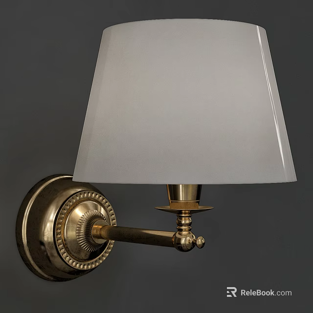 Brass Wall Lamp Featuring White Glass Shade and Decorative Mounted Base 3d model