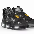 Black Tech Inspired Sneakers With Reflective Details Yellow Accents And Chunky Sole