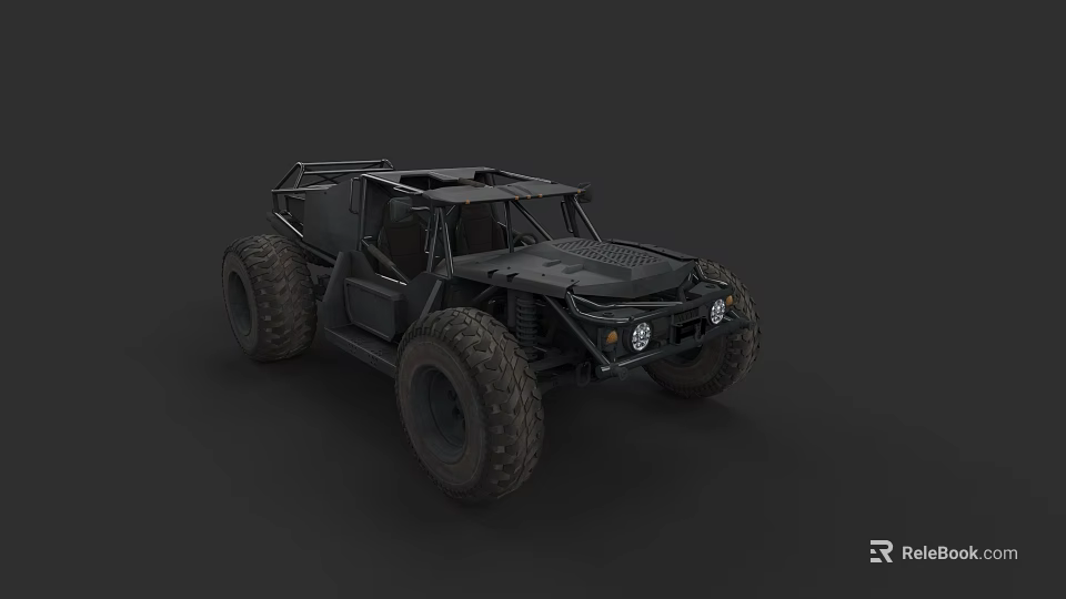 Black Off Road Car With Large Tires Open Body And Headlights 3d model 