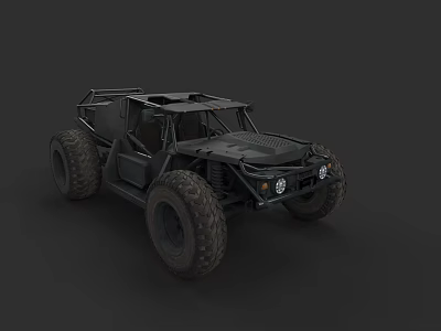 Black Off Road Car With Large Tires Open Body And Headlights 3d model