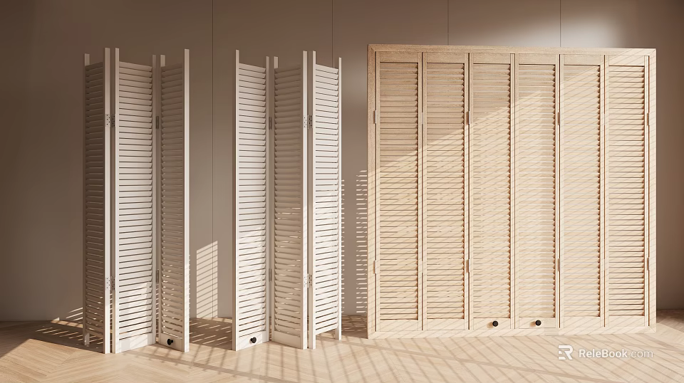 Wooden And White Window Shutters Foldable Panel Design For Interior Room Decor 3d model 