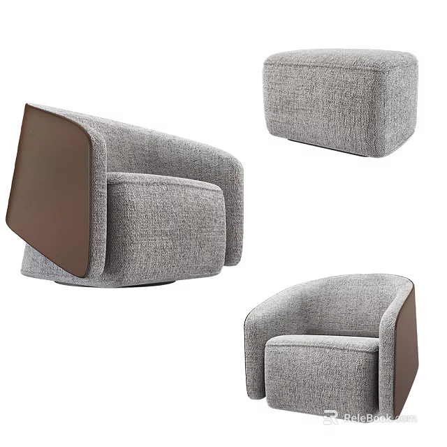 Modern Fabric Accent Chair With Gray Brown Upholstery Curved Armrests And Backrest Design 3d model 