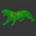Green Roaring Tiger Figurine With Yellow Stripes On Black Reflective Surface