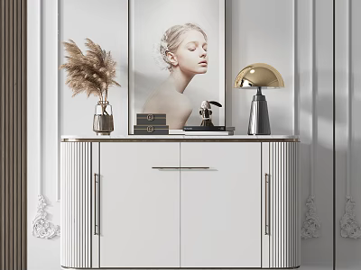 Elegant Modern Entryway Console Cabinet With White Design Gold Table Lamp Books And Decorative Vase 3d model