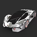 Silver Futuristic Sports Car With Geometric Body Black Roof And Red Wheels