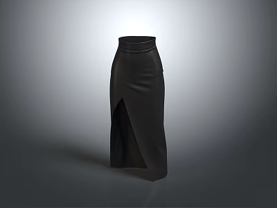 Stylish Black Leather Long Skirt With Side Slit Women Fashion Design 3d model
