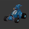 Blue Futuristic Toy Car With Robot Like Structure And Large Shiny Wheels