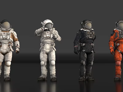 Game Movie Astronaut Characters In Colorful Spacesuits Standing On Black Background 3d model