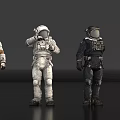 Game Movie Astronaut Characters In Colorful Spacesuits Standing On Black Background