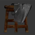 Red Wooden Stool with Simple Structure Covered by Gray Cloth on Top 3d model