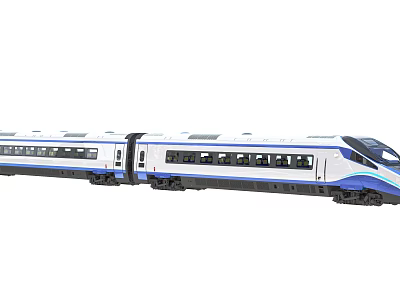Modern High-Speed Train With Blue And White Exterior Streamlined Front And Passenger Cars 3d model