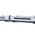 Modern High-Speed Train With Blue And White Exterior Streamlined Front And Passenger Cars