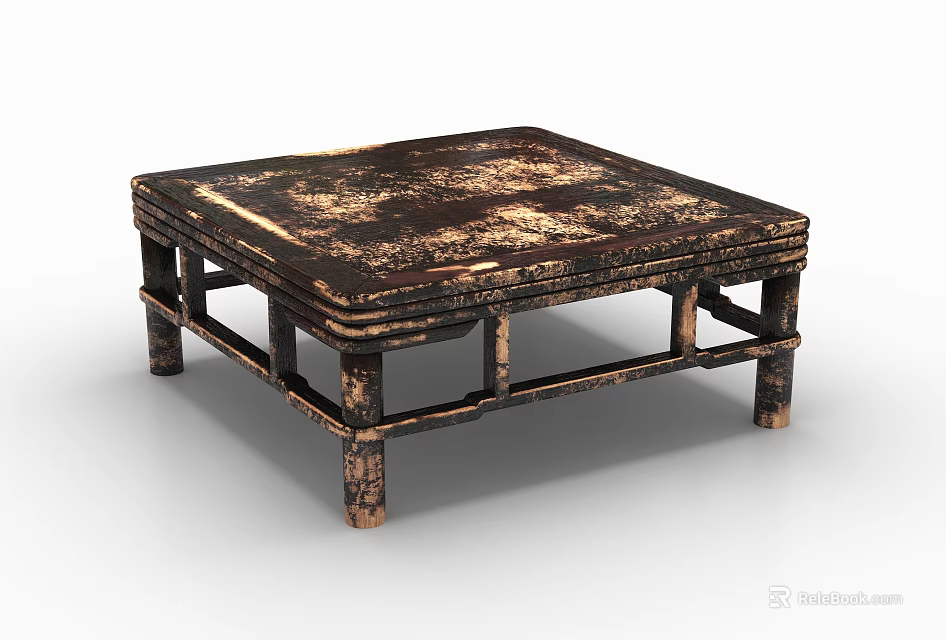 Vintage Square Coffee Table With Aged Textured Surface And Frame Legs 3d model