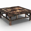 Vintage Square Coffee Table With Aged Textured Surface And Frame Legs 3d model