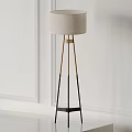Modern Floor Lamp With Linen Shade And Tripod Metal Stand In Gold Black Design