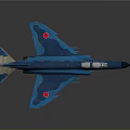 Blue Fighter Jet Model With Red Markings On Gray Reflective Background 3d model