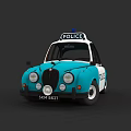 Blue and White Police Car with Classic Design and Police Lights