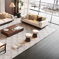 Modern Beige Sofa And Coffee Table Set With Wooden Frames Living Room Carpets Floor Lamp