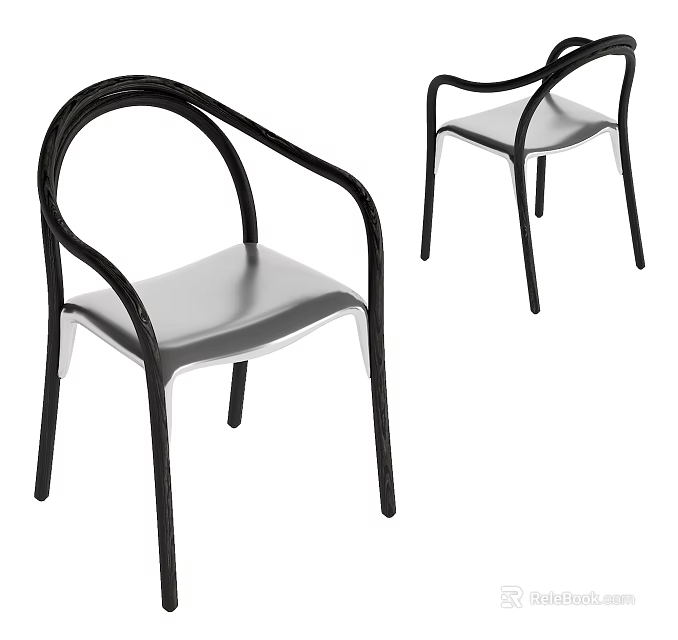 Modern Dining Chairs With Black Metal Frame And Silver Curved Seat Design 3d model 